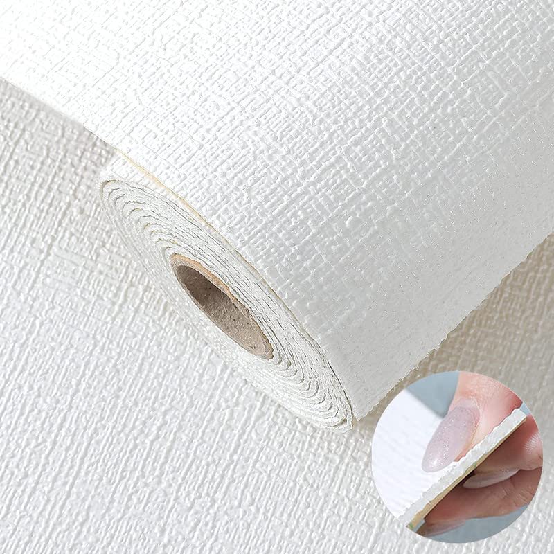 Image of Textured Linen Wallpaper for Walls Sticker Roll (8 Pcs) I 3D Foam Wallpaper for Full Wall, Furniture I Fabric, Waterproof, Large (White; 8 Pieces of 3 Meter x 0.7 Meter Each)