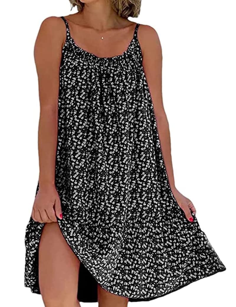 Yeenily Vestido Mujer Sin Mangas Tirantes Vestido de Playa Flores Casual Suelto Vestidos Elegante Verano Vestido