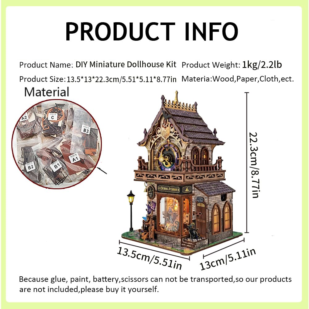 Holzpuppenhaus-Bausatz, DIY-Puppenhaus-Bausatz mit LED-Beleuchtung, kreatives Set zur Regaldekoration, 3D-Modell, kreative Geschenke für Freunde und Verwandte