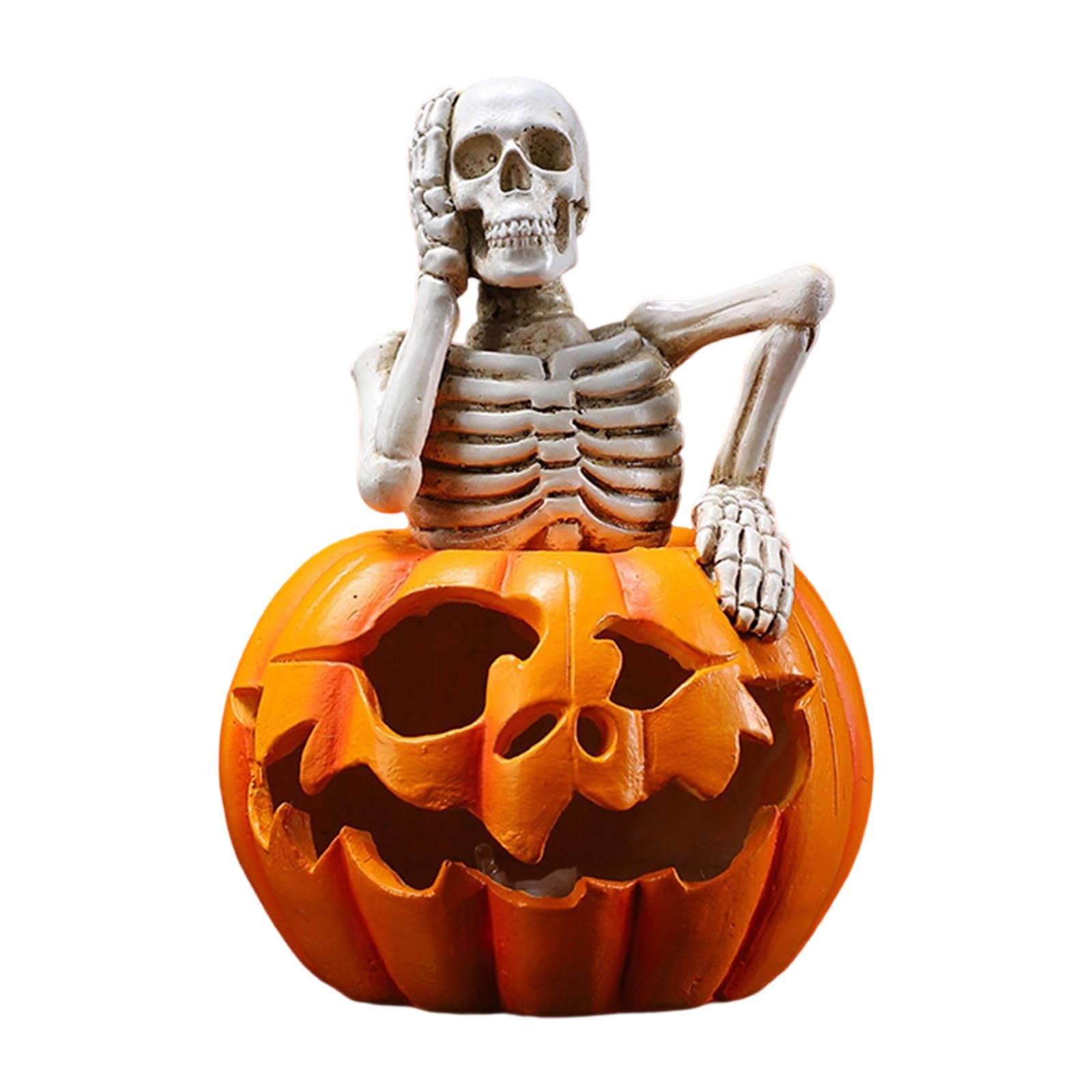 Kalttoy Resin Pumpkin Skull Shaped Lamp Statue Figurine Tabletop Ornament Stylish Festives Home and Garden Decoration Halloween Jewelry Pumpkin Skull Shape Decorative