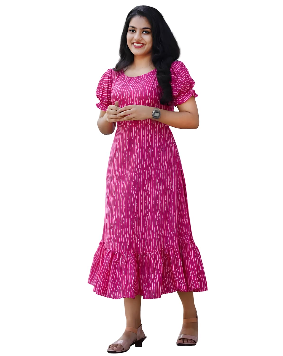 Women's Georgette Below Knee Length Casual Dress-image-22