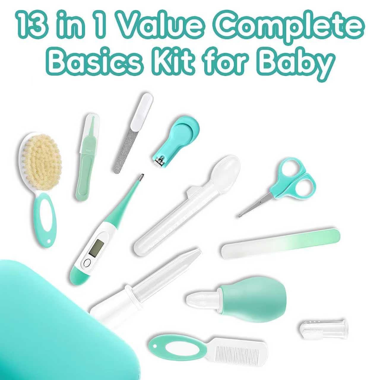 WXA Kit de soins de santé et de toilettage pour bébé avec coupe-ongles, ciseaux, kit de toilettage pour nouveau-nés (18 en 1, vert)