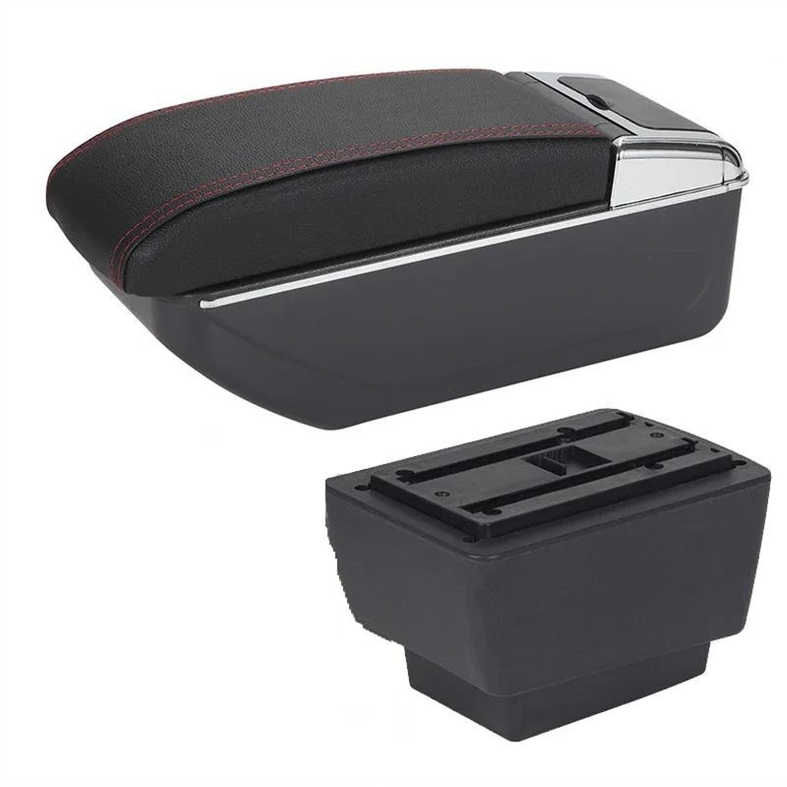 NOHEEU Car Center Console Storage Box Multifunctional Armrest Interior Accessories For Fabia 3 III 2015-2021(D1 Black red No USB)