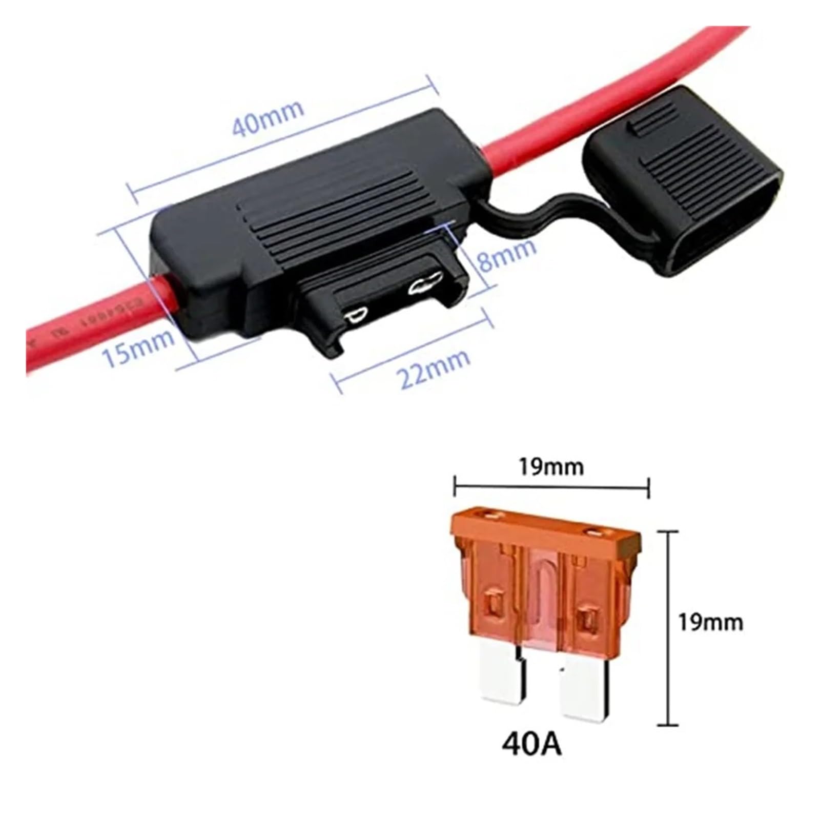 10 Gauge Inline Fuse Holder 12V - 10AWG Blade with 4pcs 40 AMP ATC/ATO Standard Fuses (4Pack)