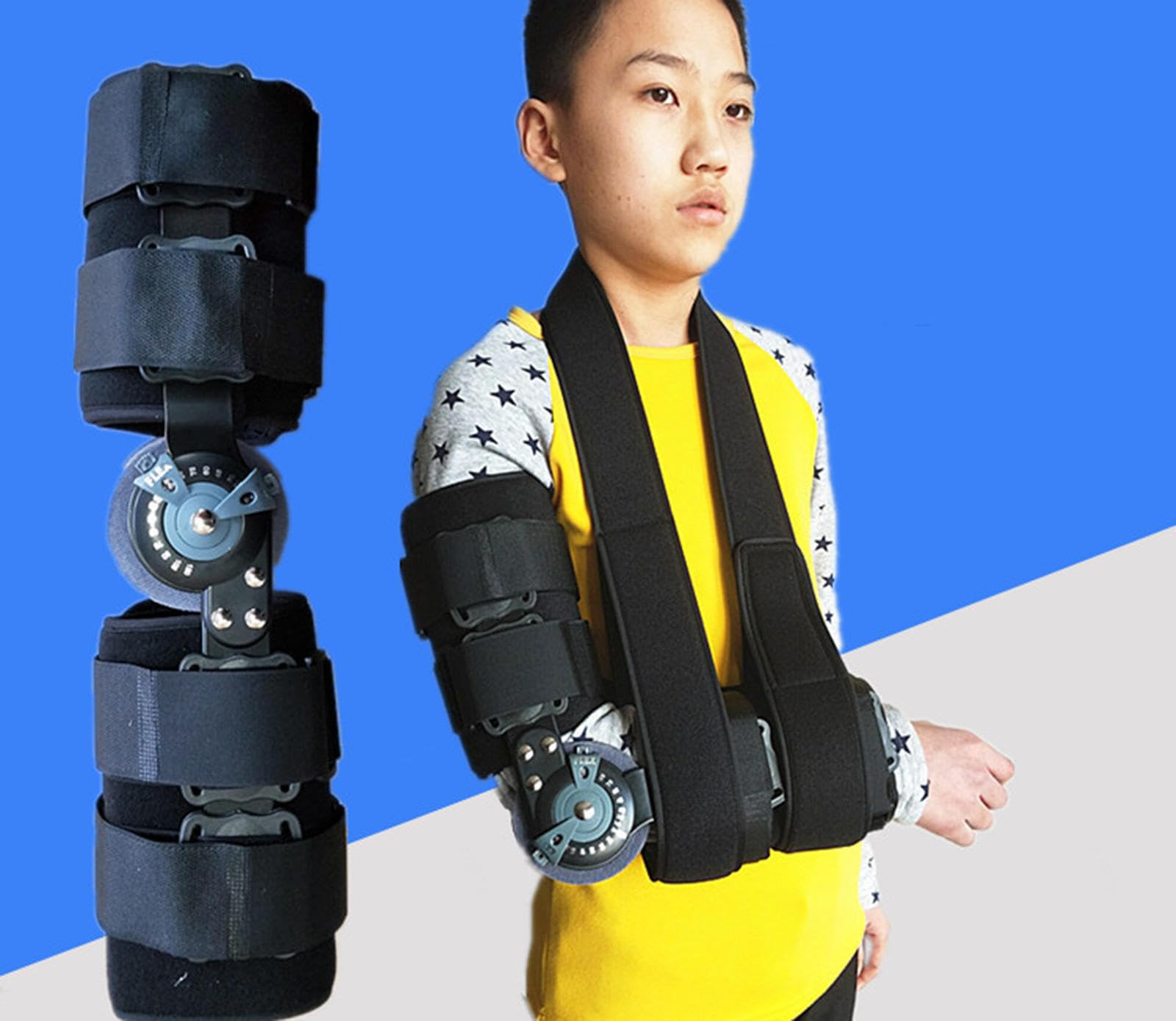 VIDECOR Tutore per Gomito Incernierato per Braccio Destro, Tutore per Gomito Post-operatorio con Cinturino, Gamma di Movimento Regolabile, Immobilizzatore del Gomito Imbracatura per