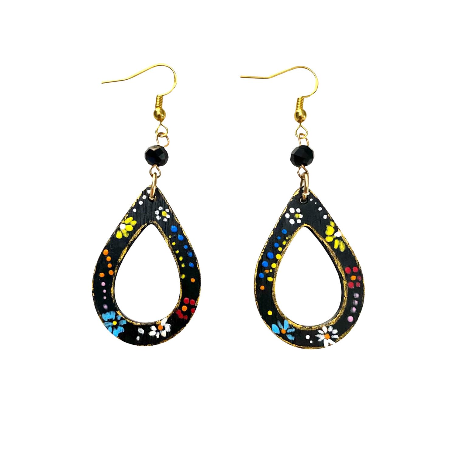Boucles d'oreilles peintes à la main - GOUTTES MULTICOLORES CÉRAMIQUE DE VIETRI - Boucles d'oreilles en bois pour femme, Bijoux en bois peinte, Crochet en argent, Fabriqué en Italie, Bijoux