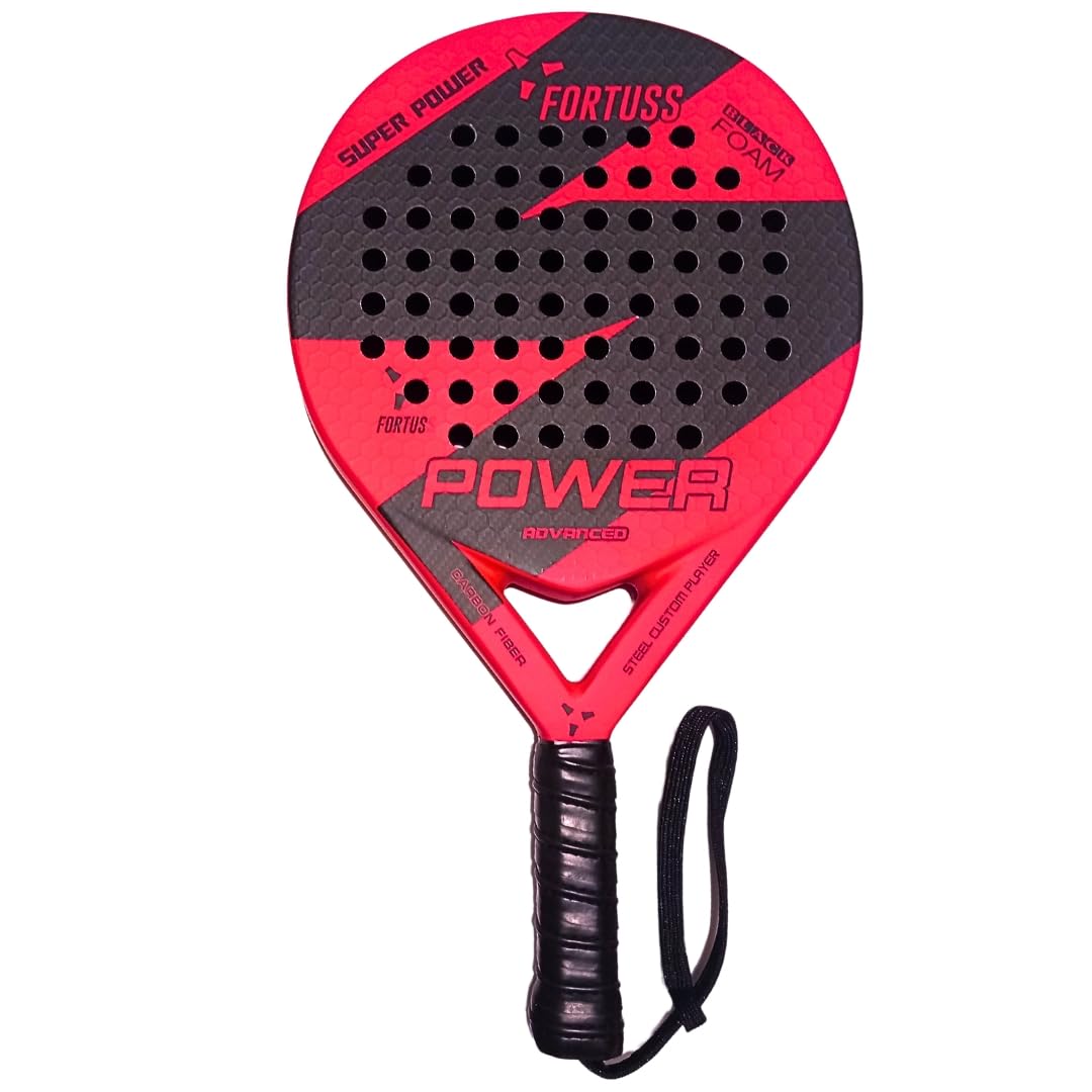 FORTUSS Padel Tennis Racket - Full Carbon Fiber - 3D Hexagon Surface with Light EVA Memory Flex Foam Core - Padel Racquet - Round Shape Paddle Racket with Bag Included (Red/Black)