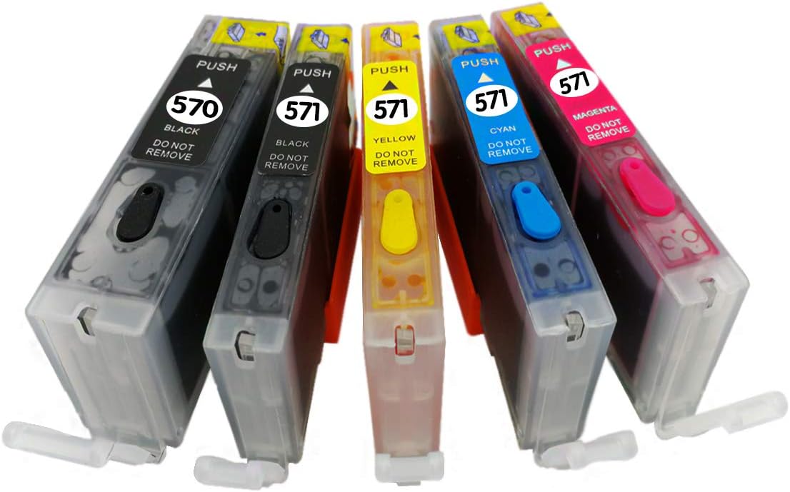 Full Rechargeable Ink Cartridge Replacement for PGI-570XL CLI-571XL,Work with PIXMA MG5750 MG5751 MG5752 MG5753 MG6850 MG6851 MG6852 MG6853 Printer