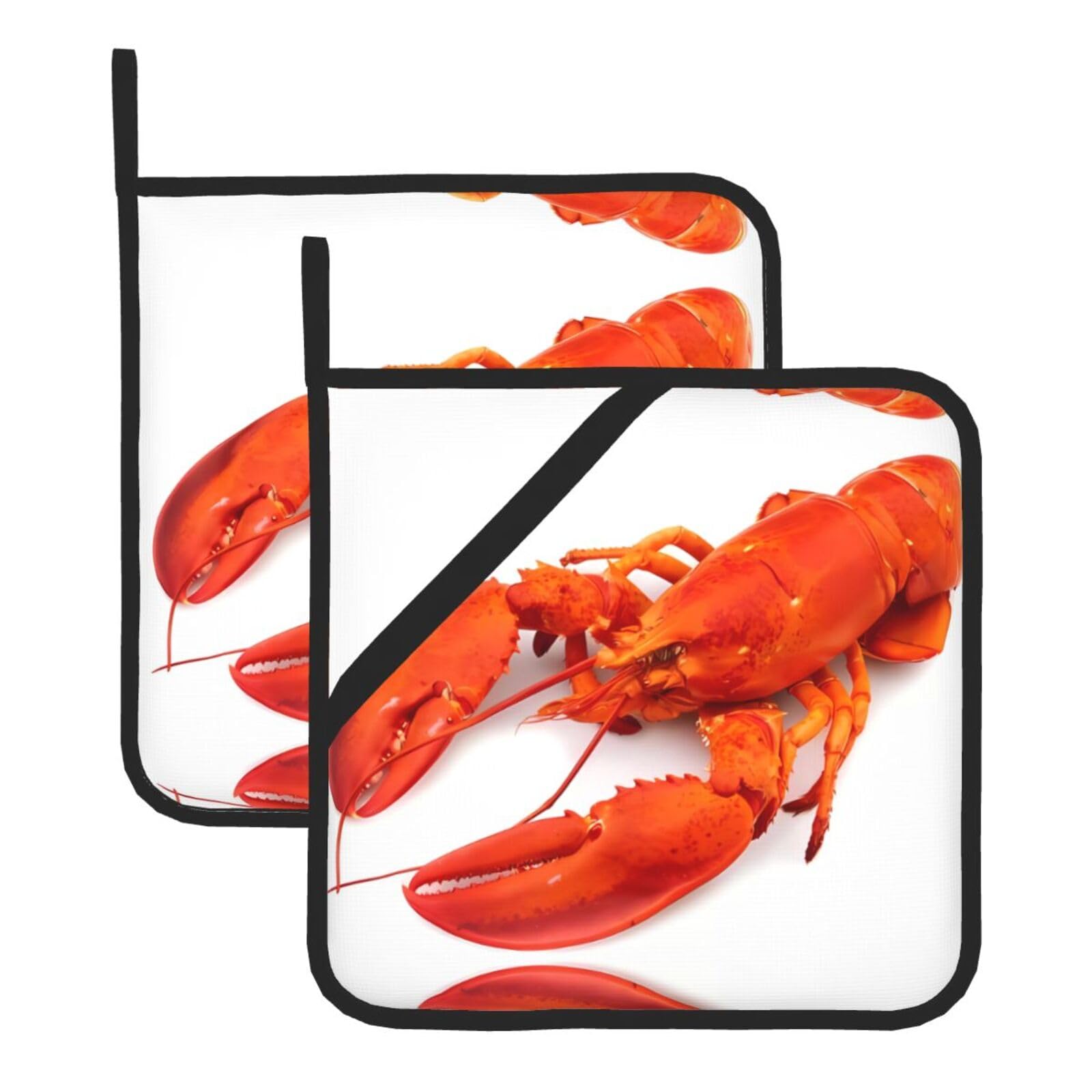 YYHWHJDE Lobster Prints Square Hot Pads for Kitchen Counter - Waterproof Pot Holders, Durable Oven Mitt Layers with Hanging Loop, Heat Resistant Trivets (2-Pack)