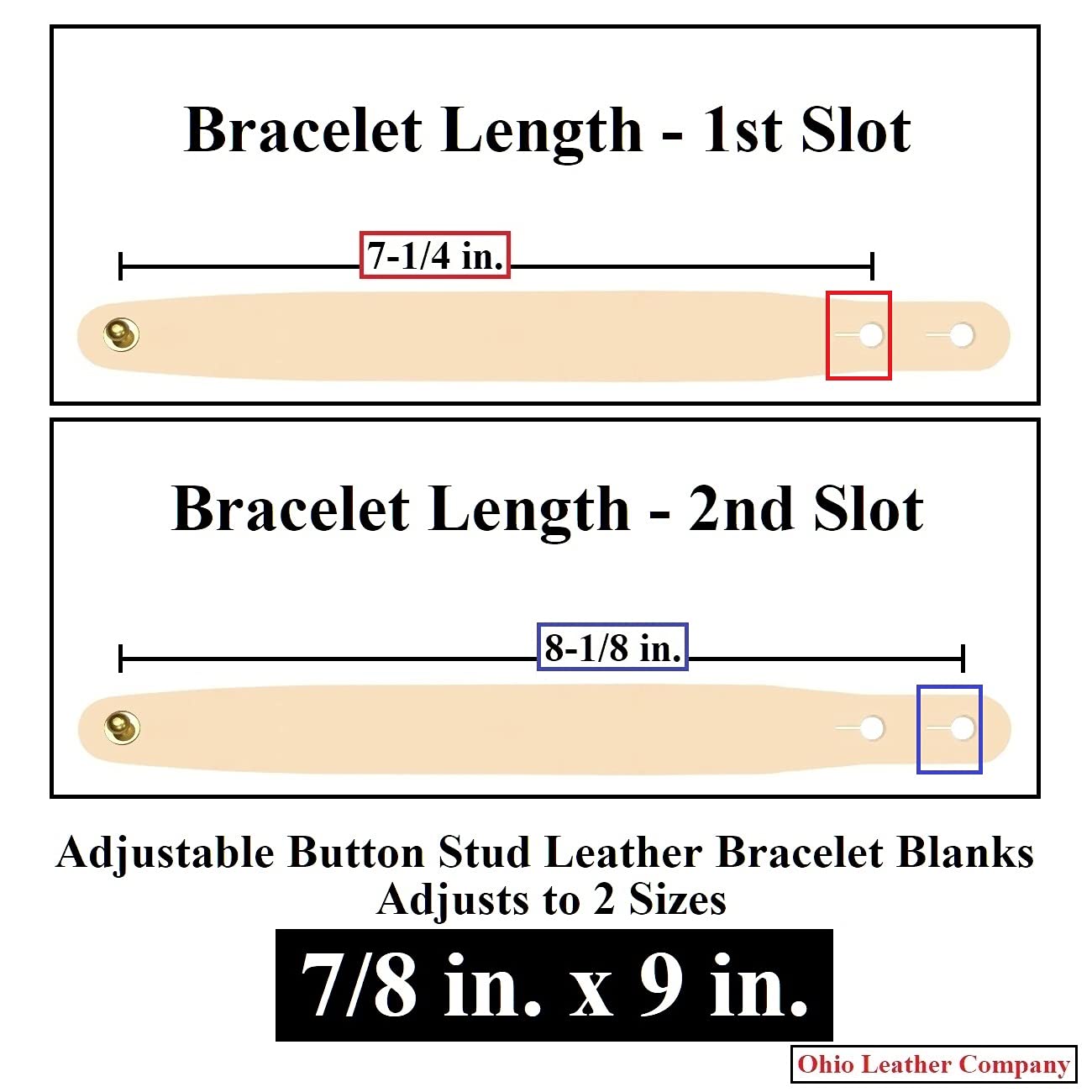 Leather Bracelet Blanks - 7/8 in. x 9 in. - 25 Pack - Brass Screw Studs - Adjustable to 2 Sizes