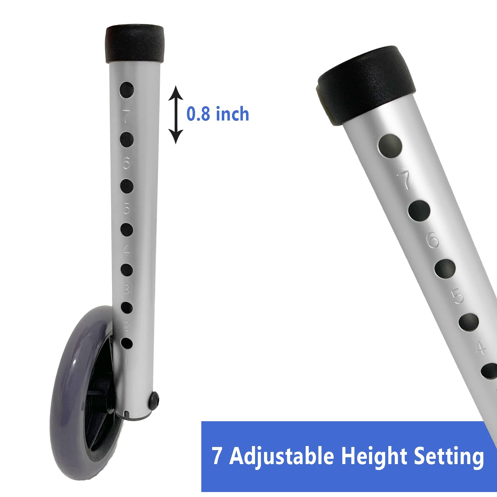 Walker Wheels - Pie de repuesto universal para andador médico plegable, juego de piezas de accesorios, ruedas de 5 pulgadas