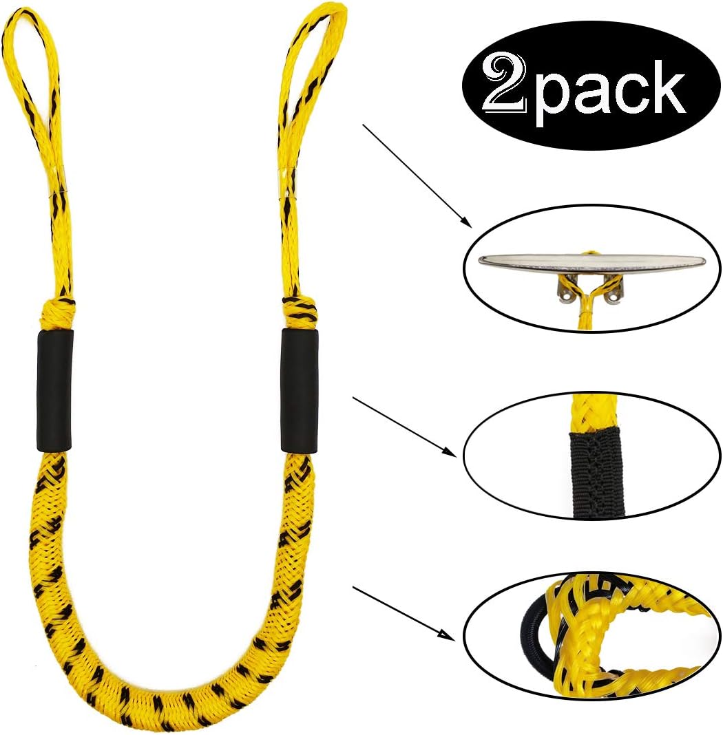 Jranter Dock Lines Mooring Ropes for Boat 2 Pack 4-5.5 ft Bungee Cord for Boat Accessories