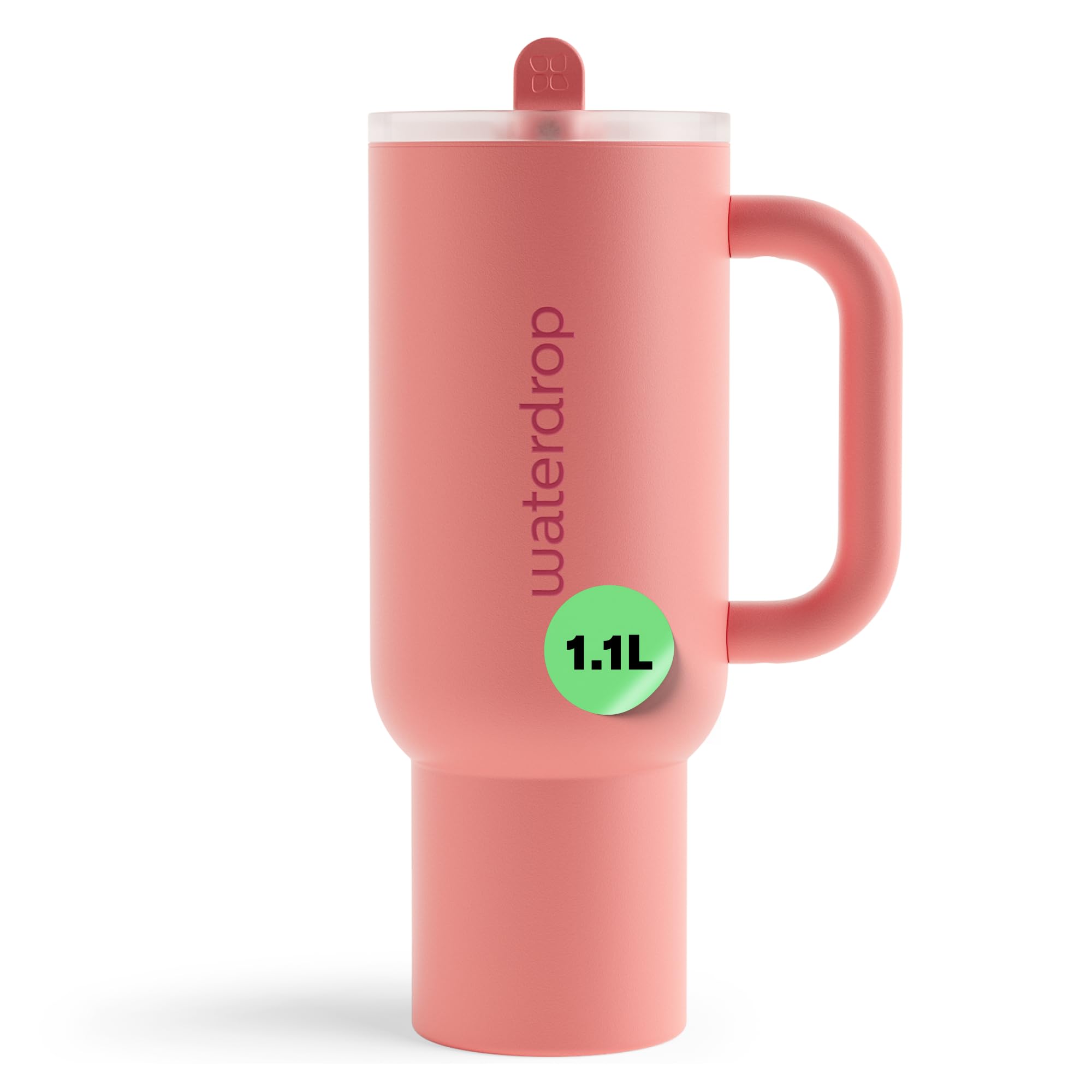waterdrop® Thermobecher mit Strohhalm 1,1L – Auslaufsichere, robuste Trinkflasche mit aufklappbarem Trinkhalm, Hält 12h kalt, Trinkbecher mit Deckel, isolierte Edelstahlflasche Soft Pink