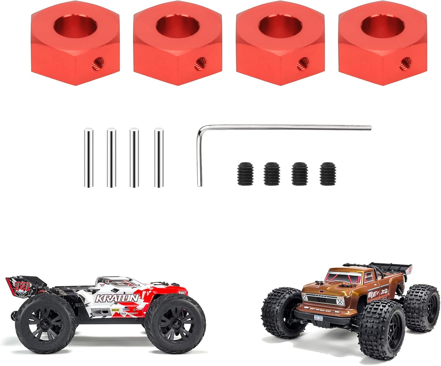 RCAWD Wheel Hex 17mm w Screw Pins for 1/10 ARRMA 4S Kraton & Outcast Upgrades 4x4 BLX, Wheel Nut Hubs Adapter Hex Wheels Hopups Parts for #AR310910, Truck #ARA102690, #ARA102692 Red