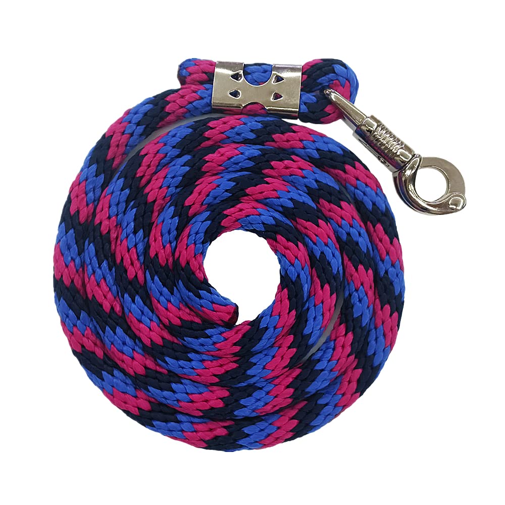 UNISTRENGH Horse Lead Rope 6.56-feet Lightweight Nylon Rope with Brass-Plated Swivel Snap, Weather Resistant Lead Line for Equestrian and Livestock (Navy/Blue/Rose red, 2M/6.56FT)