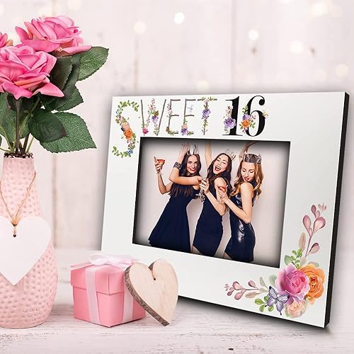 Miniatura 10 de BELLA BUSTA - Marco de fotos de cumpleaños número 16 - Feliz cumpleaños 16 para niña - Dulces diseños florales de dieciséis - Marco de fotos con