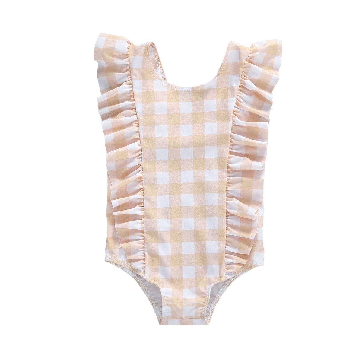 LAJIFENLEI Infant Toddler Baby Girl Leopard Ruffle Swimsuit One Piece Folds Swimwear Bathing Suit Beach Wear Tankini Bikini