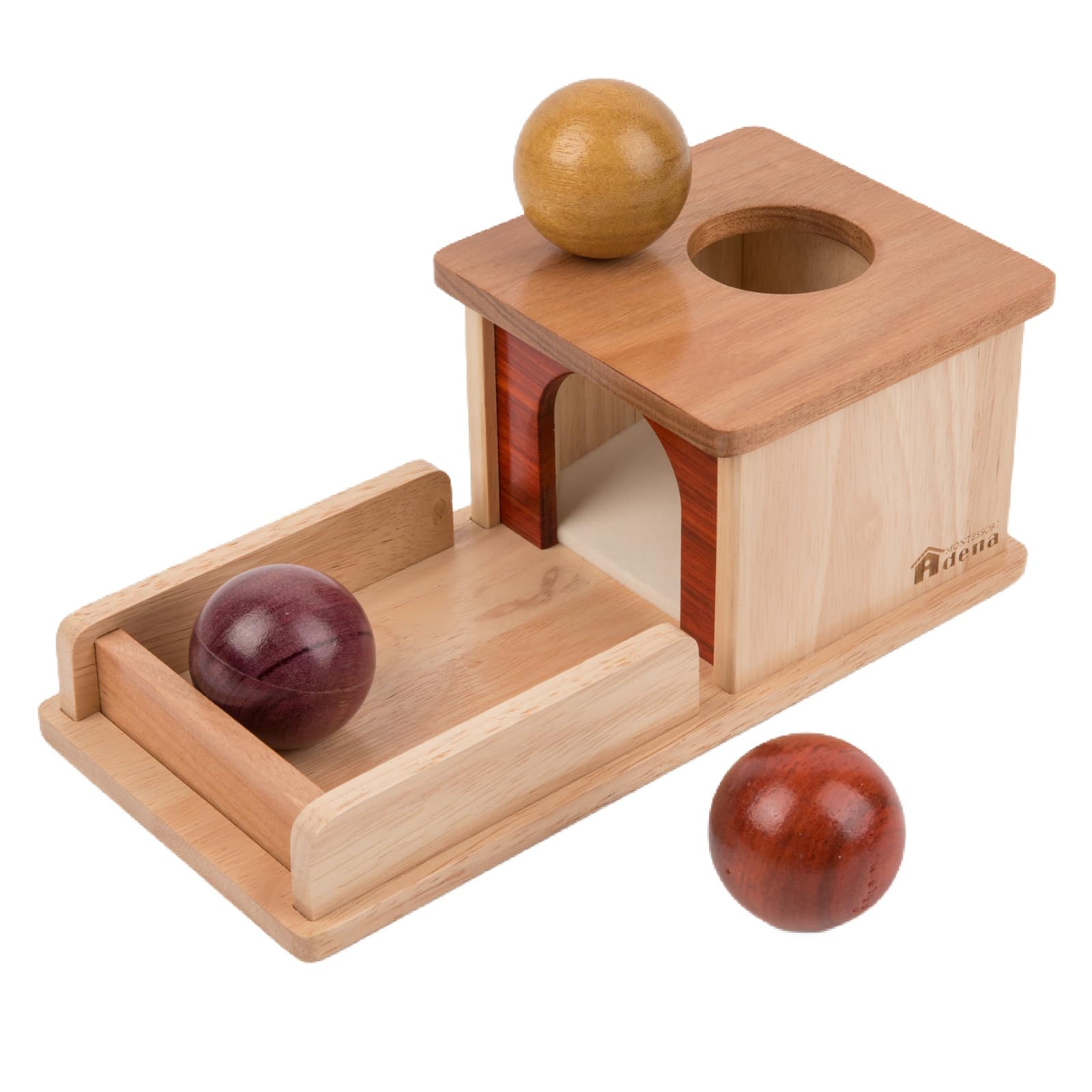 Adena Montessori Object Permanence Box, 3 Wooden Balls, Natural Wood