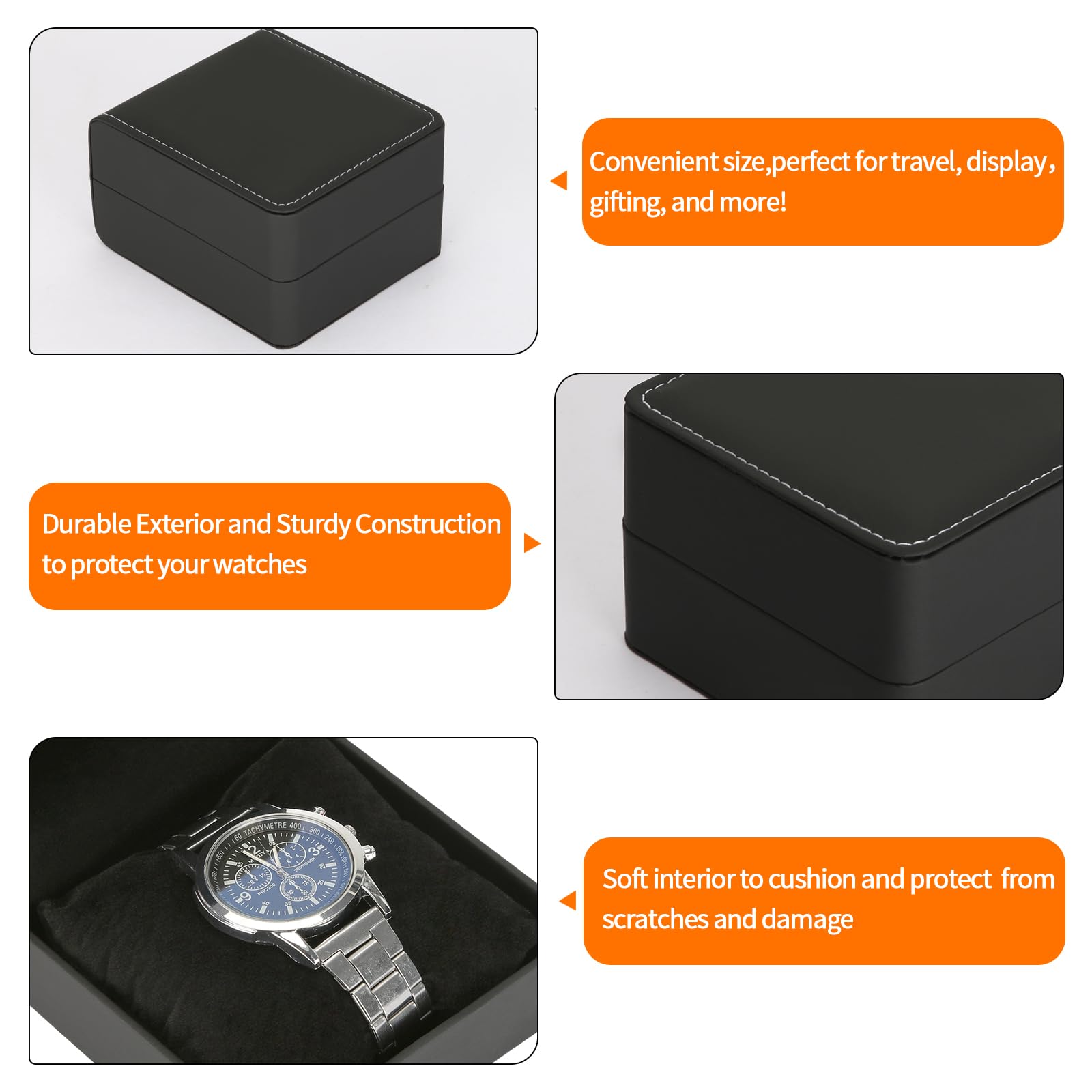 Single Watch Case, Travel Watch Gift Box with Removable Pillow, Luxury PU Leather Wristwatch Display Organizer Holder Boxes for Mem and Women (Black)
