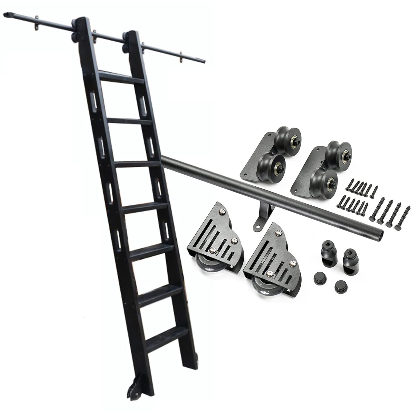 LWJSOCP Sliding Barn Door Hardware Kit Sliding Rail Track Mobile Ladder Track, Rolling Ladder Hardware Library Sliding Ladder Hardware Kit (No Ladder)/6.6Ft/200Cm Track Kit
