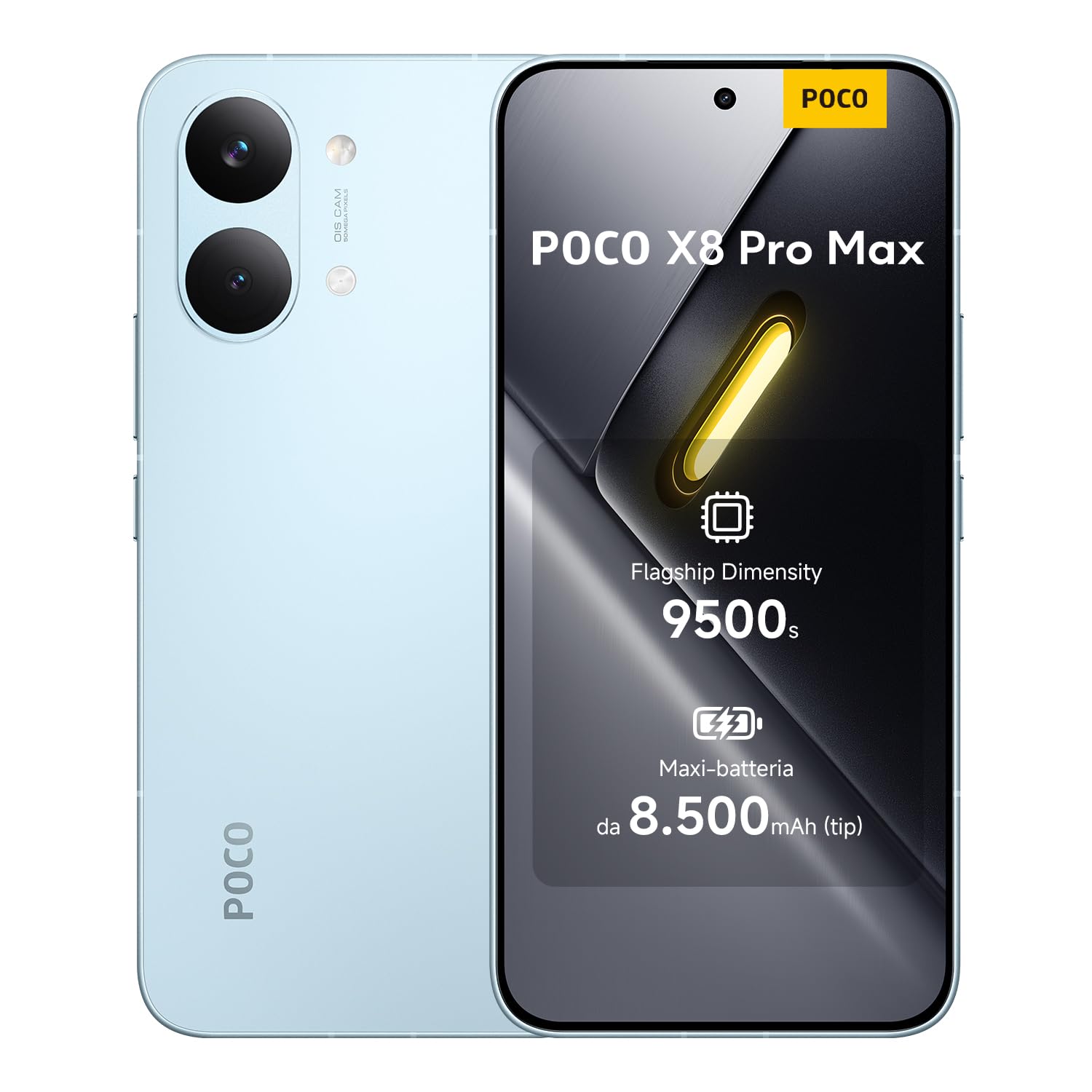POCO X8 Pro Max, Smartphone 12+512GB, Dimensity 9500s, Batteria 8500mAh (typ), Display AMOLED ultra luminoso, Fotocamera da 50MP con OIS, Blu, Garanzia 2 anni+1 anno extra, Caricatore non incluso