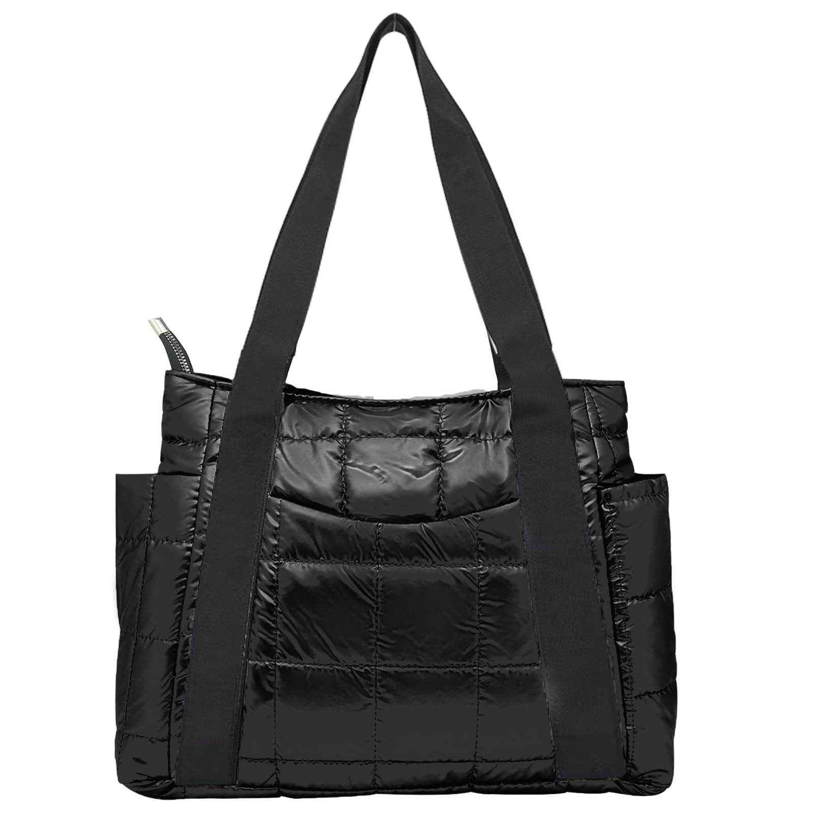 ATQCOL Puffer Tote Bag, Quilted Puffy Crossbody Bag, Top-Handle Shoulder Bags Nylon Travel Handbags with water bottle pocket