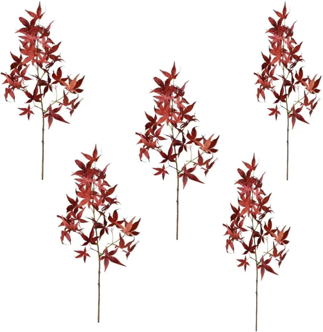 Exotic Dried Flower Bouquet 5PCS 27" Faux Maple Leaf Stem,Bright Orange-Red Maple Leaves for Bouquet Home Wedding Table Centerpiece Indoor Home