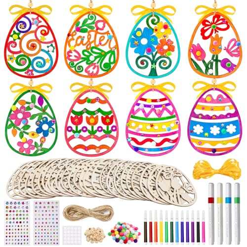 Bricolage Paques Enfant, 178 PCS Bois Oeuf de Paques a Peindre Kit, Activite Pâques Enfants Manuelle, Ornements de Pâques en Bois, Oeuf a Decorer avec...