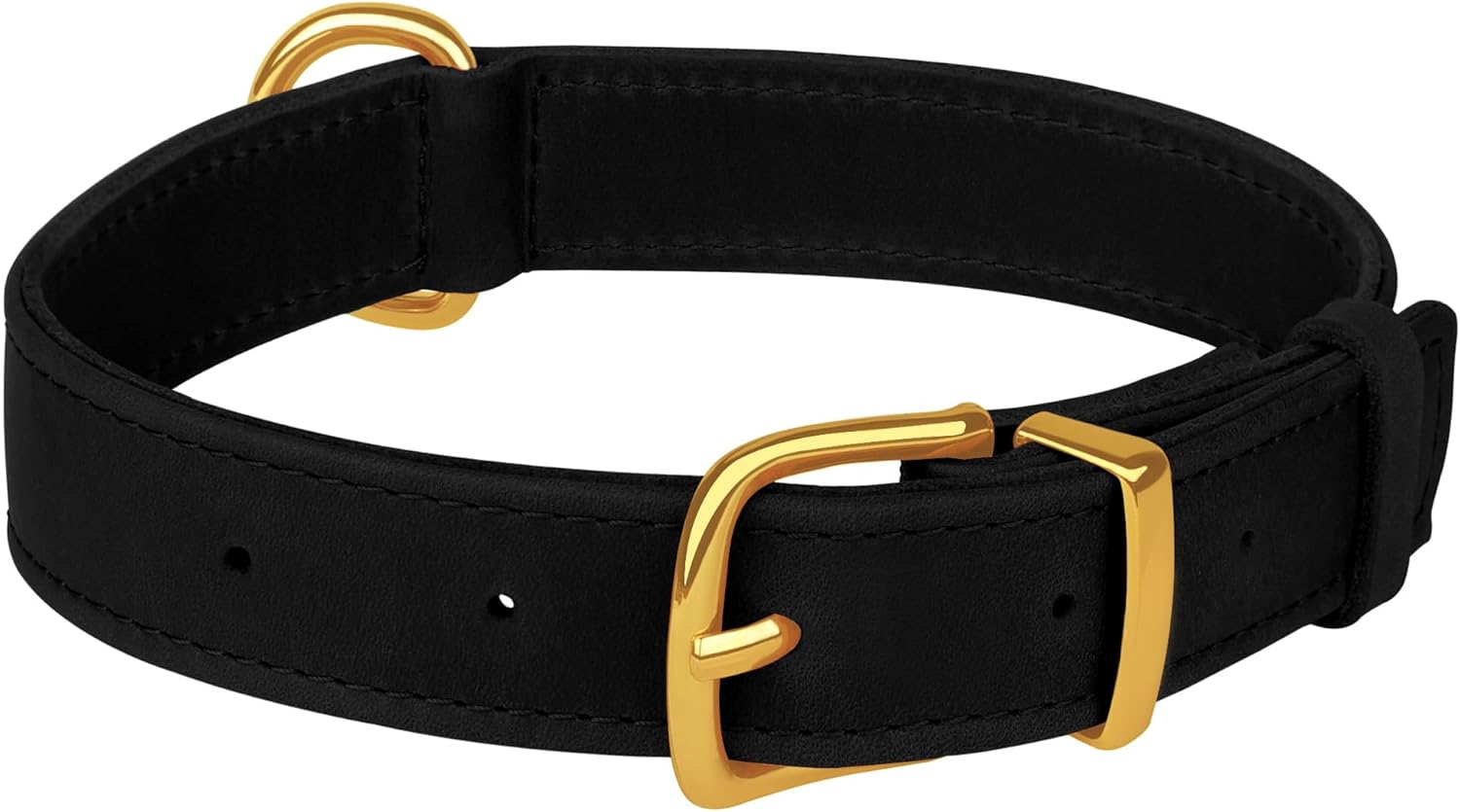 Leather Dog Collar - Heavy Duty Adjustable Soft Padded Pet Collars for Small Medium Large Dogs Breed - Black Green Brown Pink Red Blue (Black, XL, 19"-24" Neck Fit)