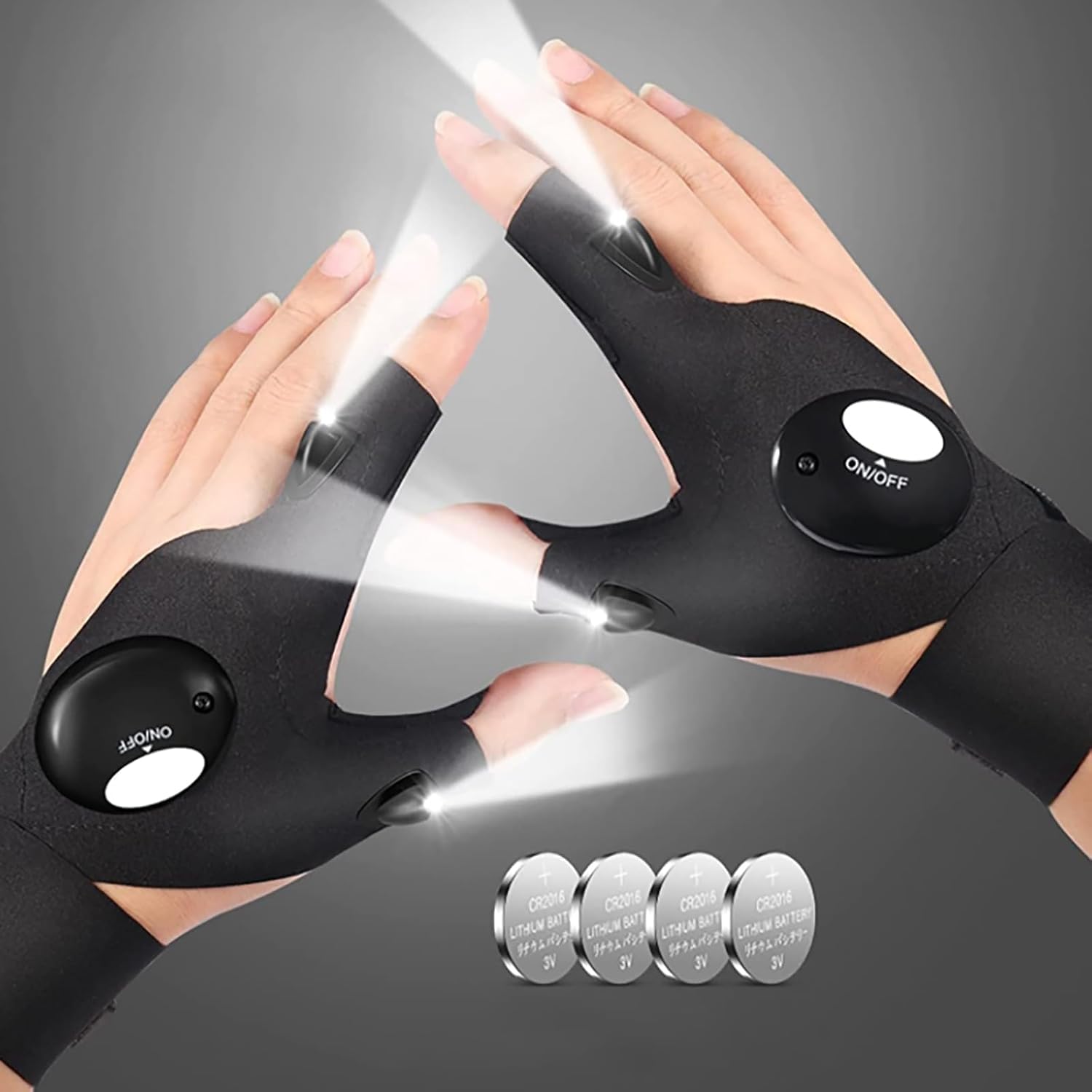 HVB Store Hands-Free LED Flashlight Gloves, Unique Men's Gifts, Camo, 2 LED, 2 Hours Runtime, Fishing, Camping, Repairing-image-13