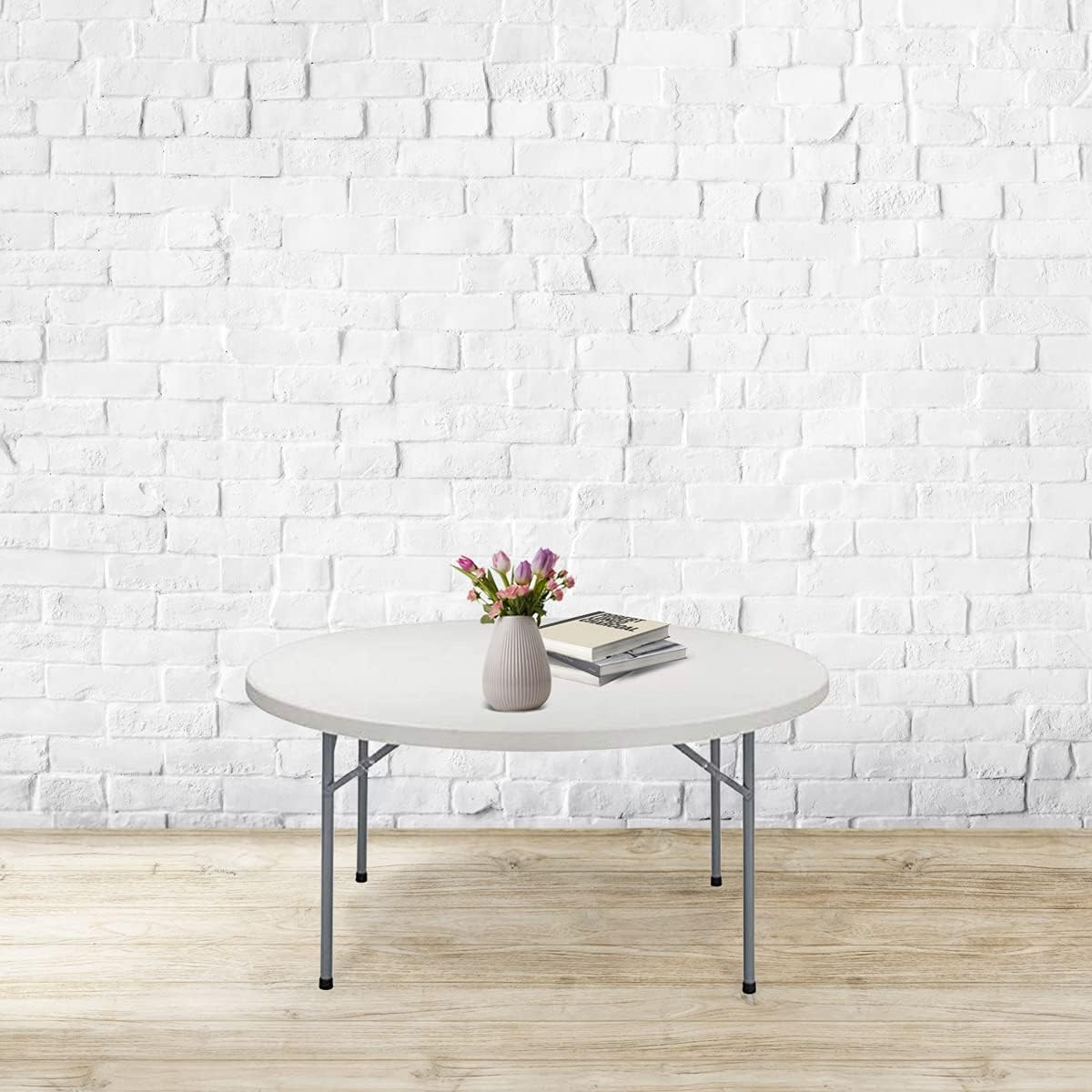 EventStable TitanPRO Commercial Round Plastic Folding Table Set with Rolling Cart, Heavy-Duty White Stackable Portable Tables for Events, Conferences, Catering & Outdoor Use, Pack of 10-60"