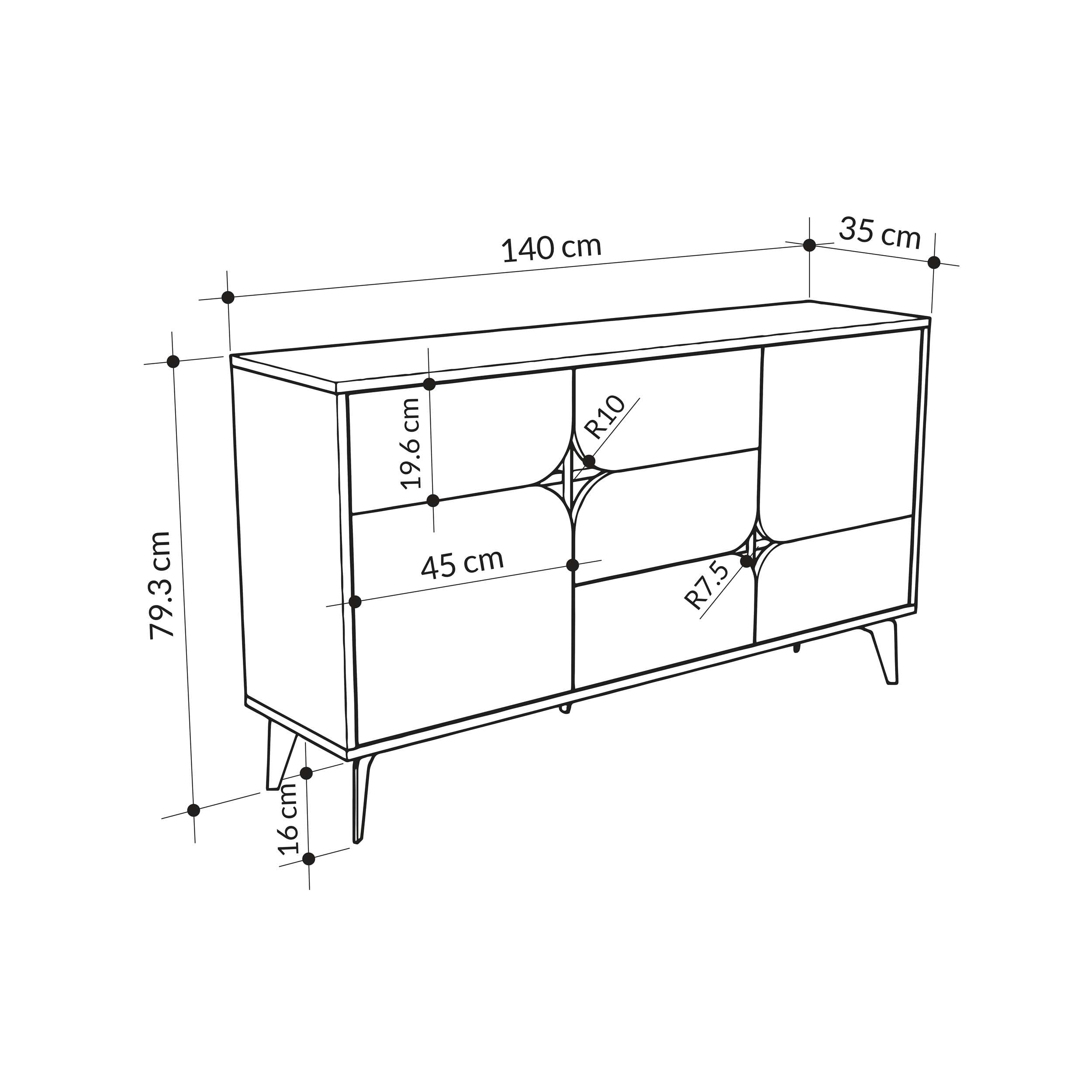 Totò Piccinni Madia Credenza STELLAR in Legno con tre ante e un cassetto (Rovere Antico/Effetto Marmo Bianco)