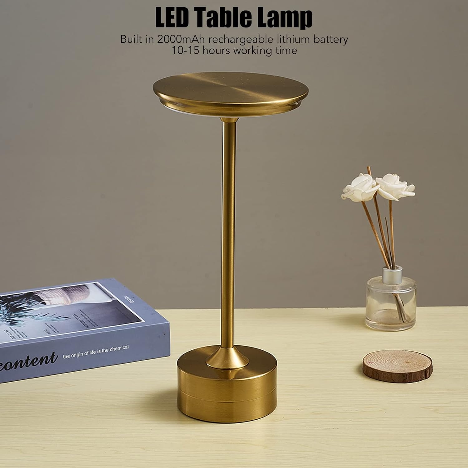 Cordless Table Lamp, 2000mAh 5000mAh Rechargeable Battery LED Desk Lamp, 3 Colors and 3 Level Brightness LED Night Light, Metal Bedside Lamp for Bedroom Party Cafe Dining Room
