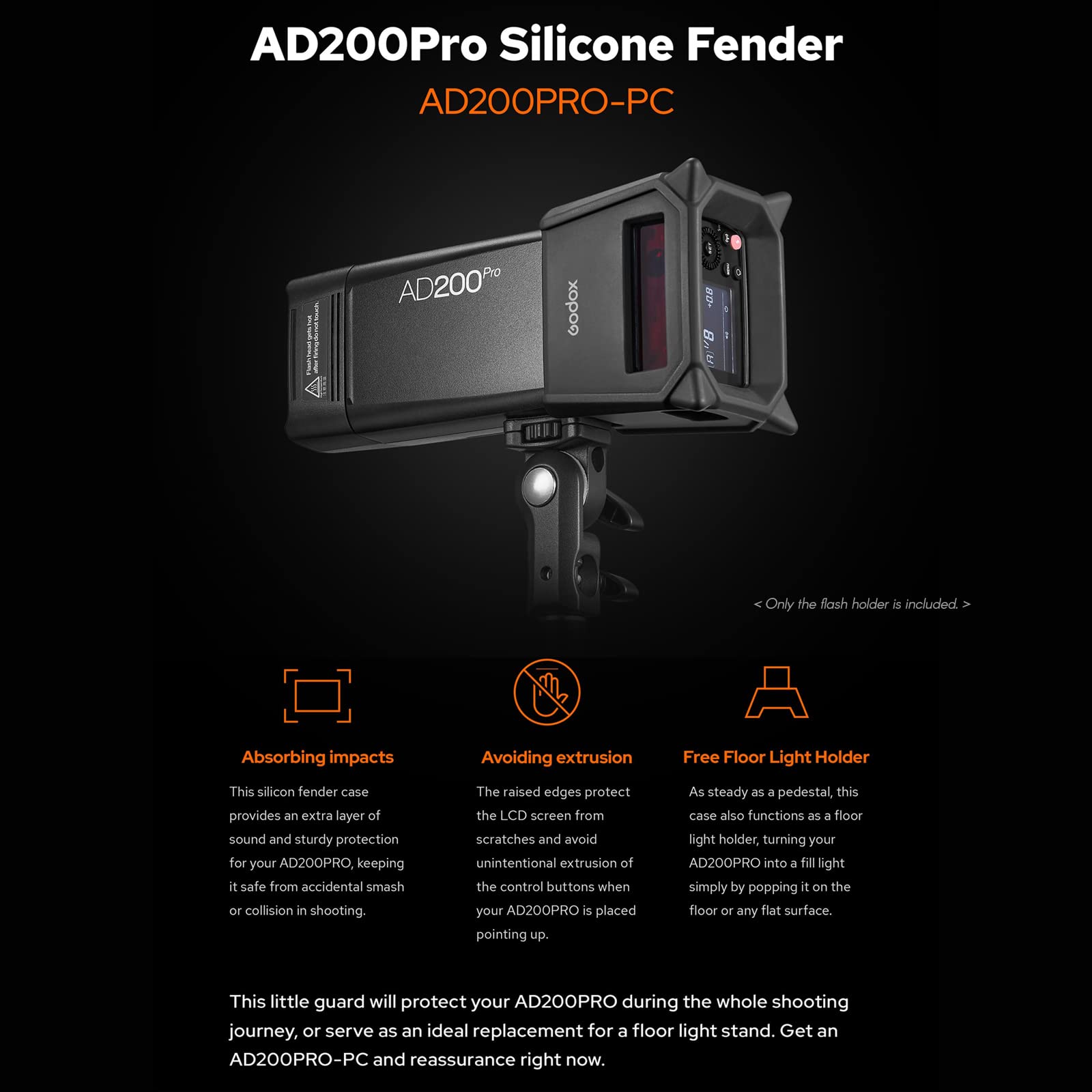 Godox AD200Pro-PC Supporto per flash protettivo resistente agli urti Supporto per luce di ricambio per Godox AD 200Pro