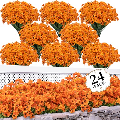 ColoPlay 24 Bundles Artificial Mums for Outdoors/Indoors Faux Mums for Outdoor Planters, Fall Flowers Artificial for Decoration Garden Porch Window Box Home Wedding Farmhouse