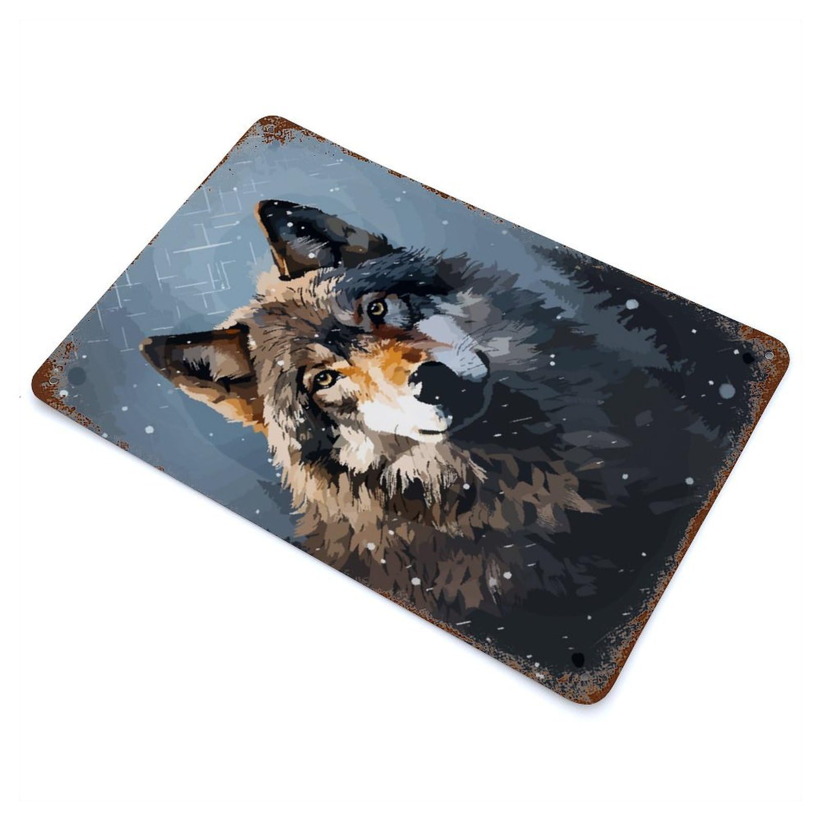 Cool Wolf Winter Pixel Art Rustic Tin Plaque 11.8"x7.9", Ideal for Shed, Workshop And Garage Wall Decor