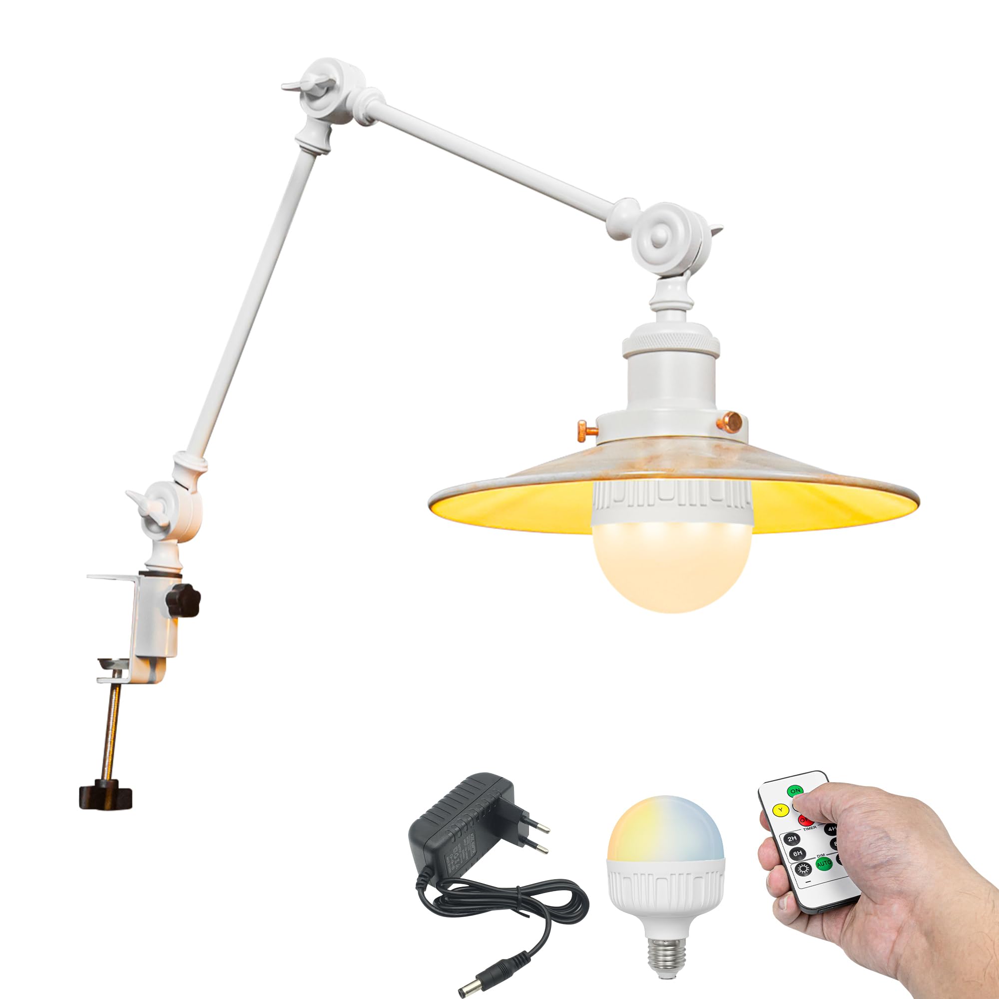 Wiederaufladbar Klemmleuchte mit Fernbedienung, Einstellbar Clip auf Schreibtisch Leselampe,Dimmbar Clamp Nachttischlampe mit Flexarm für Schreibtisch Nachttisch Regal- TB2773W