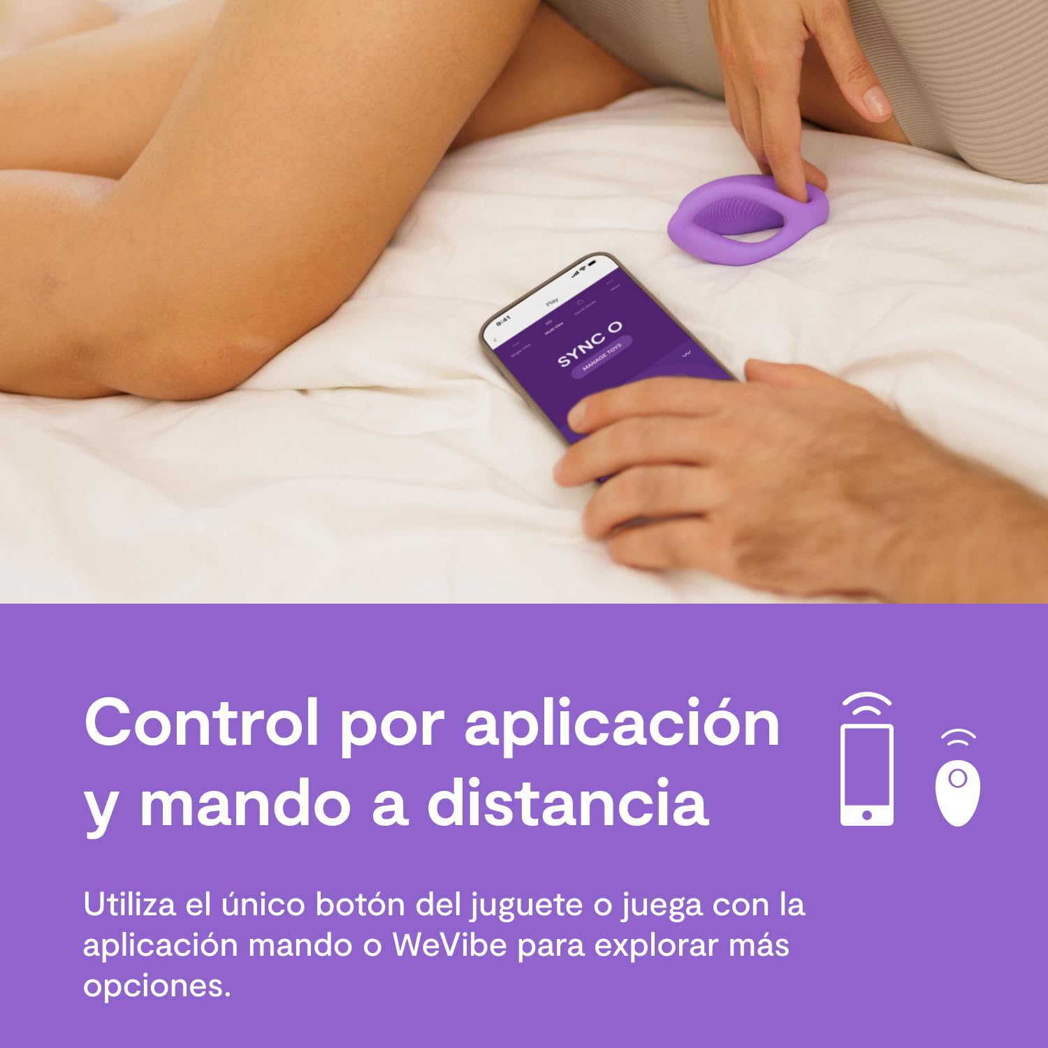 We-Vibe Sync O Vibrador para parejas | Juguete erótico en forma de C con mando a distancia | Vibración controlada por aplicación | Estimulación del punto G y del clítoris | Impermeable | Morado