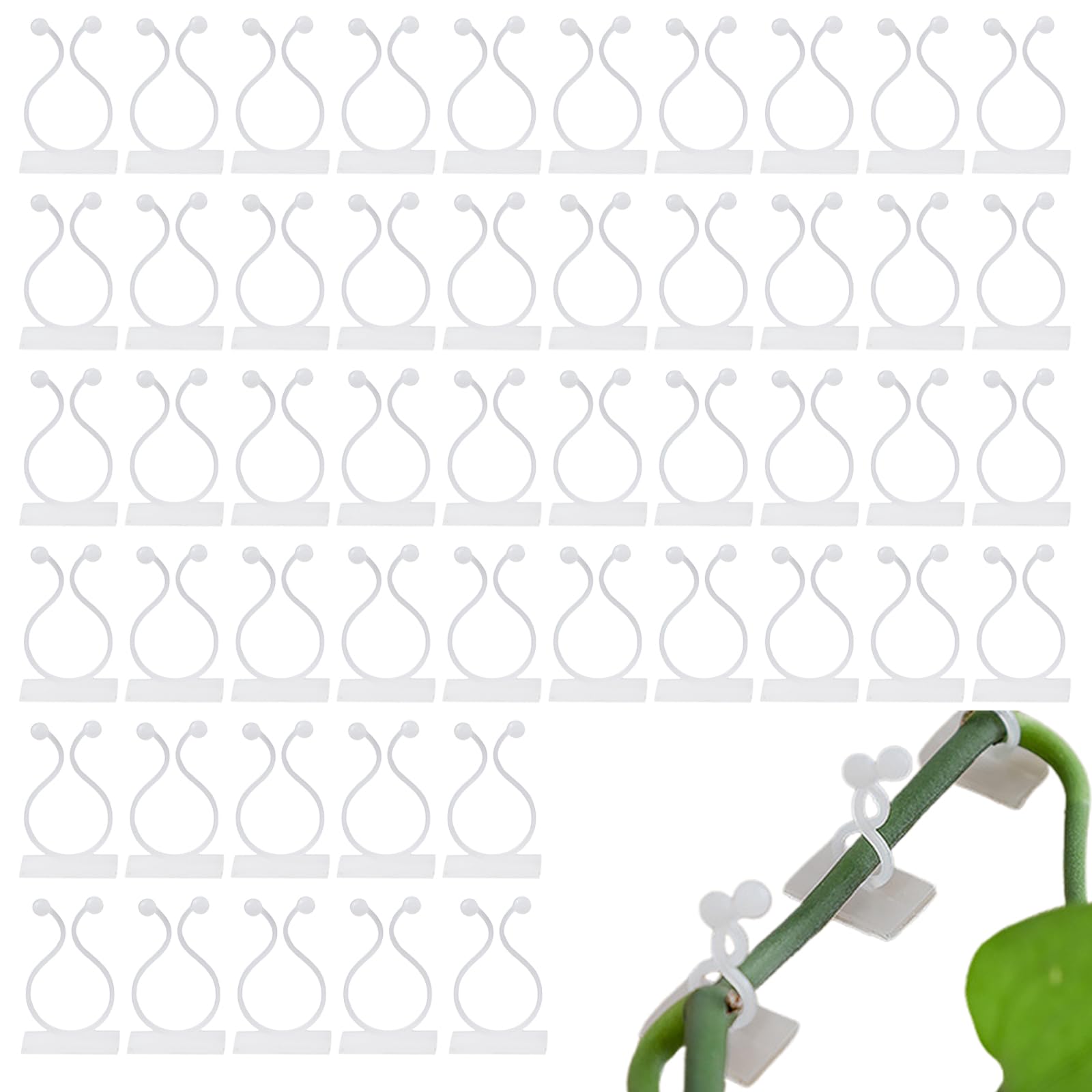 ApexPine 50 Pack Self-Adhesive Plant Clips, Invisible Vine Wall Clips for Climbing Plants, Strong Sticky Plant Wall Fixer Hooks for Indoor Outdoor Garden, Cable Management