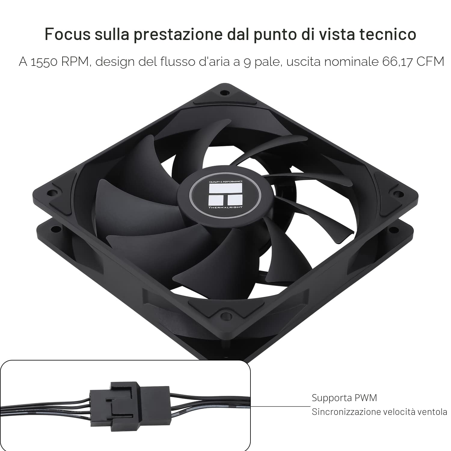 Thermalright TL-C12C X3 Ventola CPU di raffreddamento del case da 120 mm, per computer silenziosa PWM a 4 pin con cuscinetto S-FDB incluso, fino a 1550 RPM