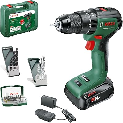 Bosch taladro percutor a batería UniversalImpact 18V-60 (Taladrar/atornillar en madera/metal, taladrar con percusión en mampostería; 42 brocas; 1 batería de 2,0 Ah; sistema de 18 V) – Amazon Edición