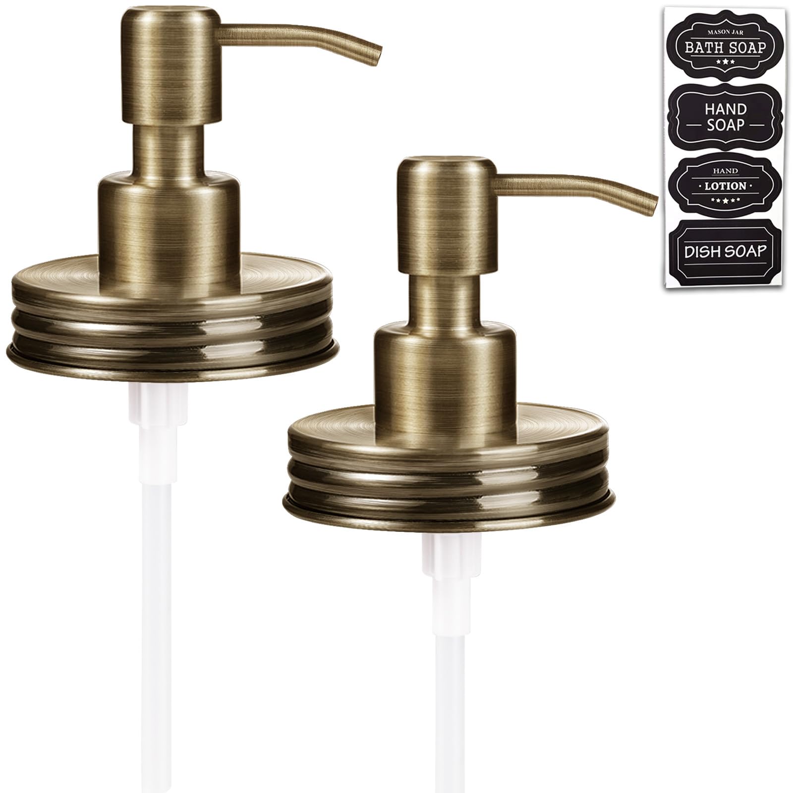 Amolliar Mason Jar Liquid Soap Dispenser Lid, Farmhouse Pump, Brass 2 Pack