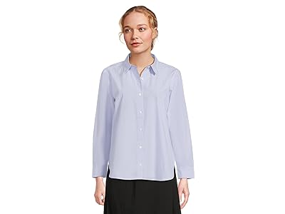 Eileen Fisher Petite Striped Poplin Classic Collar Long Shirt Women