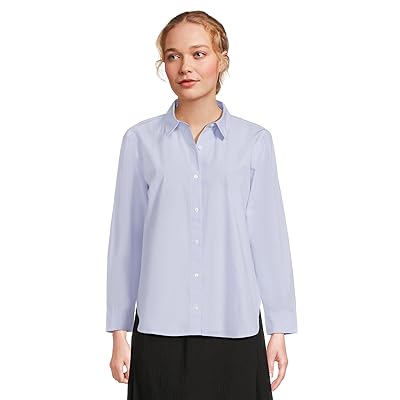 Eileen Fisher Petite Striped Poplin Classic Collar Long Shirt Women