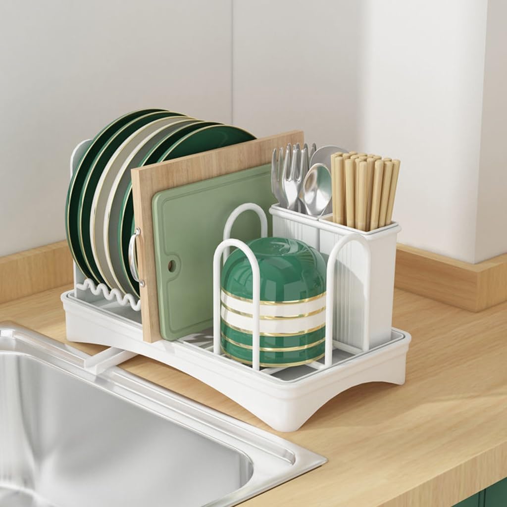 Abtropfgestell Geschirr Mit Ablauf, Multifunktionales Geschirrtrockner Plastik, Platzsparender Geschirr Abtropfständer Abtropfgitter Für Die Küchentheke Und Küchenorganisation ( Color : /White )