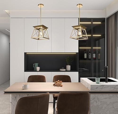 Miniatura 7 de A1A9 Candelabro de casa de campo dorado, moderno geométrico industrial, colgante de isla de cocina, 1 luz para comedor, pasillo, entrada, vestíbulo,