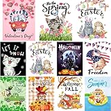 CDLong Welcome Cat Seasonal Garden Flags Set of 11 Double Sided 12 x 18 Inch Yard Flag,small garden flags for outside, Christmas Spring Seasonal Flag for Outdoor Holiday Decorations