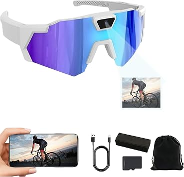 2026 Upgrade 4k Video Camera Glasses, Baseball Glasses with Camera, POV Glasses with Audio for Outdoor Activity & Sports, Cycling, Hiking A Blue