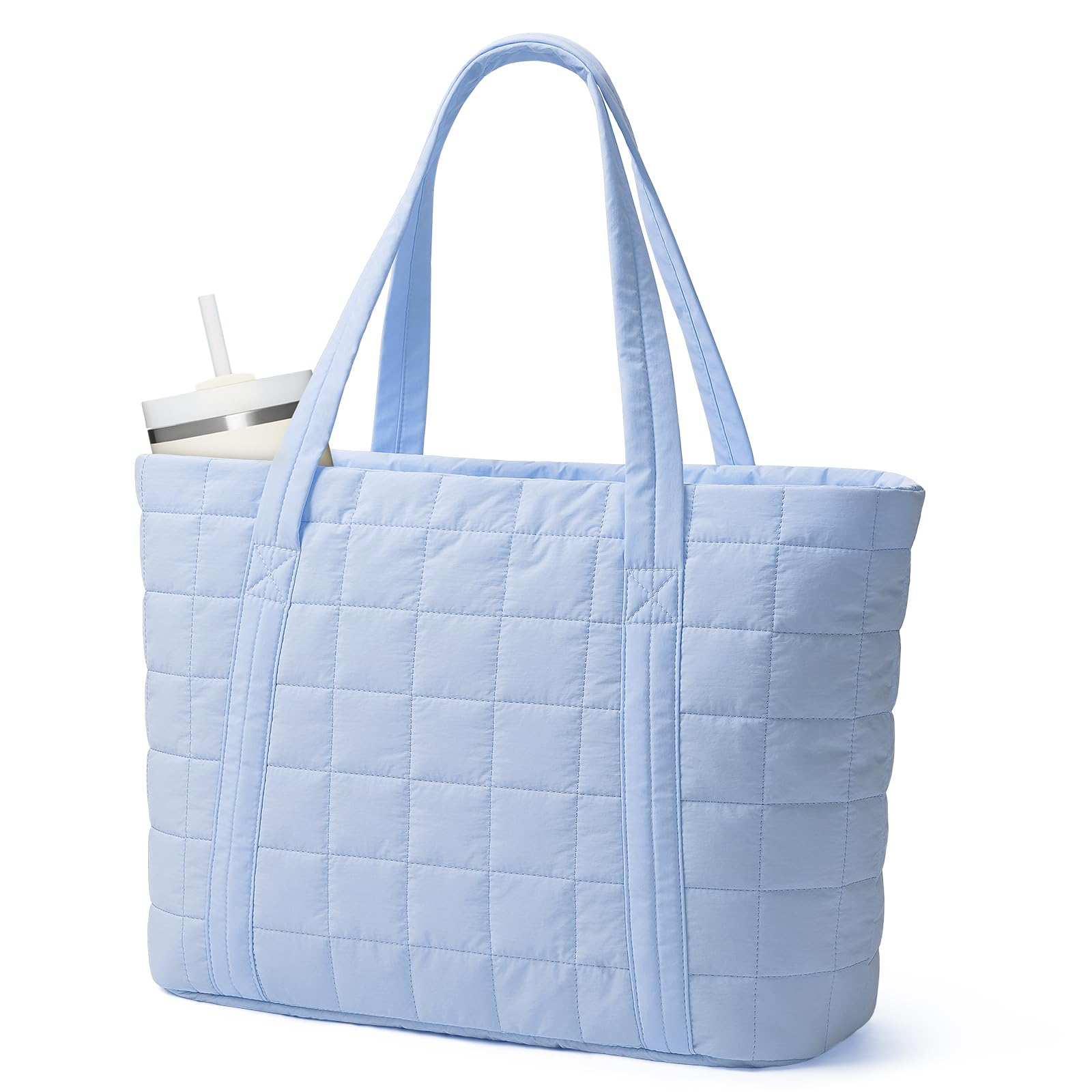Narwey Tote Bags for Women, Puffer Quilted Work Tote Bag Women for Travel, Gym, Beach with Cup Holder & Laptop Compartment — view 11