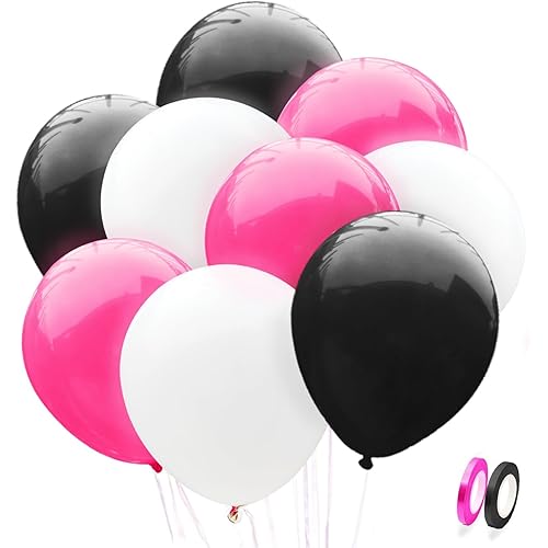 YGYXMY Hot Pink Black and White Balloons - 100pcs 12inch Thicker Party Balloons for Bachelorette Mean Girls Party Decorations Graduation Wedding Pink and Black Birthday Parties Supplies